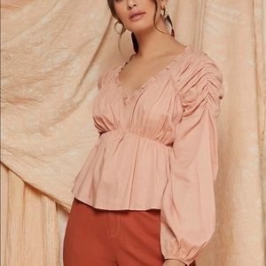Frill trim rushed peplum top